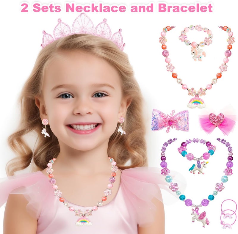 ELEMIRSA Jewelry Toys for Girls Toddler Lovely Rings Clip on Earrings Kids Necklace Bracelet Set Gift for Girls - Image 4